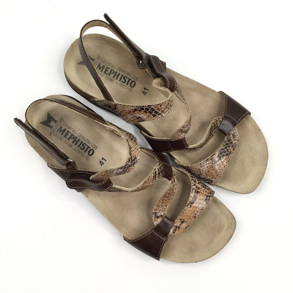 Mephisto Adelie Sandals Womens 41 Brown Snakeskin Printed Leather Cork Cushioned - Picture 12 of 16